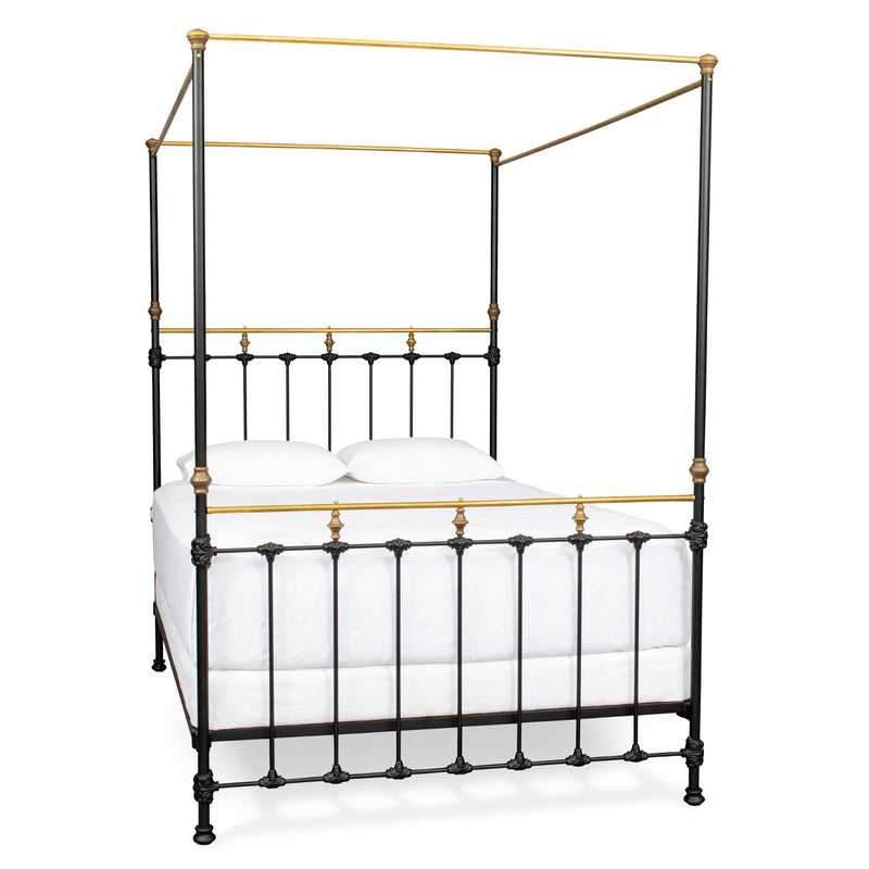 Custom Excelsior Iron Canopy in Flat Black with Natural Brass Accents, Queen Frame