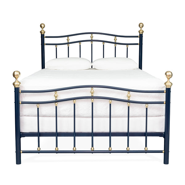 Portico Complete in Navy Blue Gloss Iron Finish with Polished Brass Accents, Queen Frame