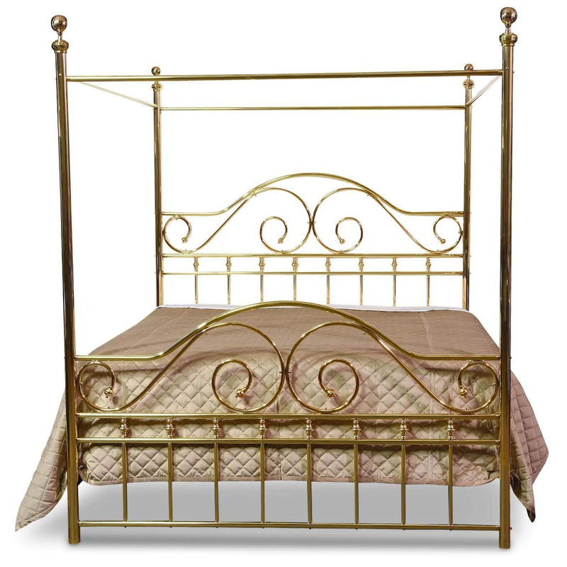 Swirls and Curls Canopy Bed in Polished Brass, King Frame