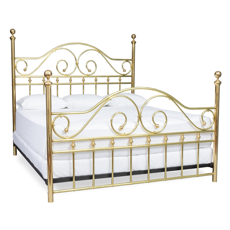 Swirls and Curls King Complete Bed, Lacquered Brass