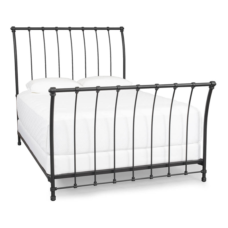 Iron Sleigh Bed Complete in Black Baroque Finish, Queen Frame
