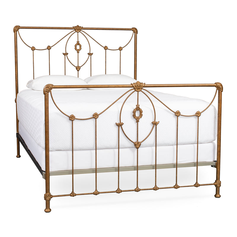 Villa Iron Bed Complete in Vintage Gold Finish, Queen Frame