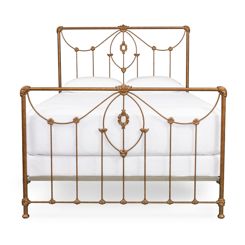 Villa Iron Bed Complete in Vintage Gold Finish, Queen Frame