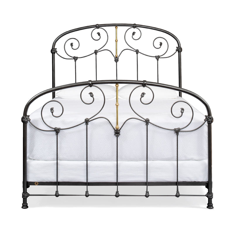 Queen Anne Iron Bed in Silverado Finish with Brass, Complete Queen Frame