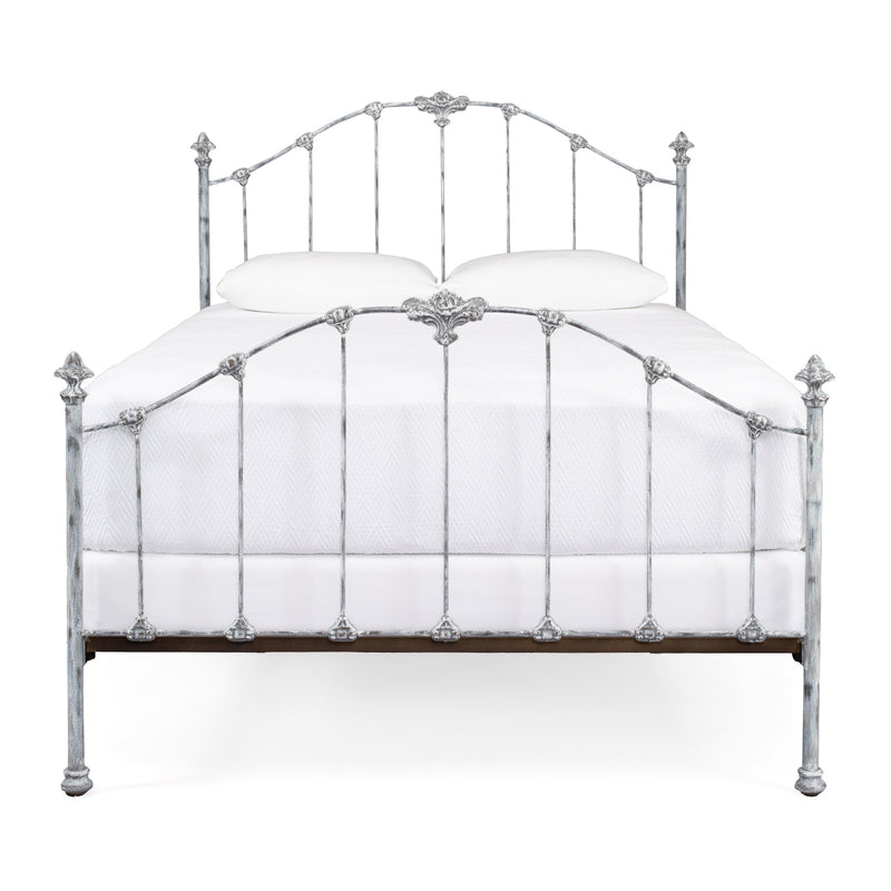 French Country Complete Iron Bed in Weathered Grey Finish, Queen Frame